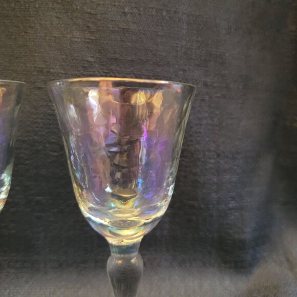 Set Of 4 Iridescent Glass Cordial Glasses / Goblets - Picture 2 of 7